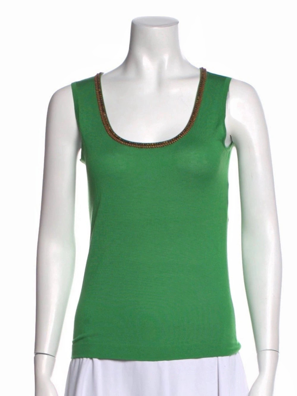 Escada Silk Green Scoop Neck Tank Top with beaded neckline